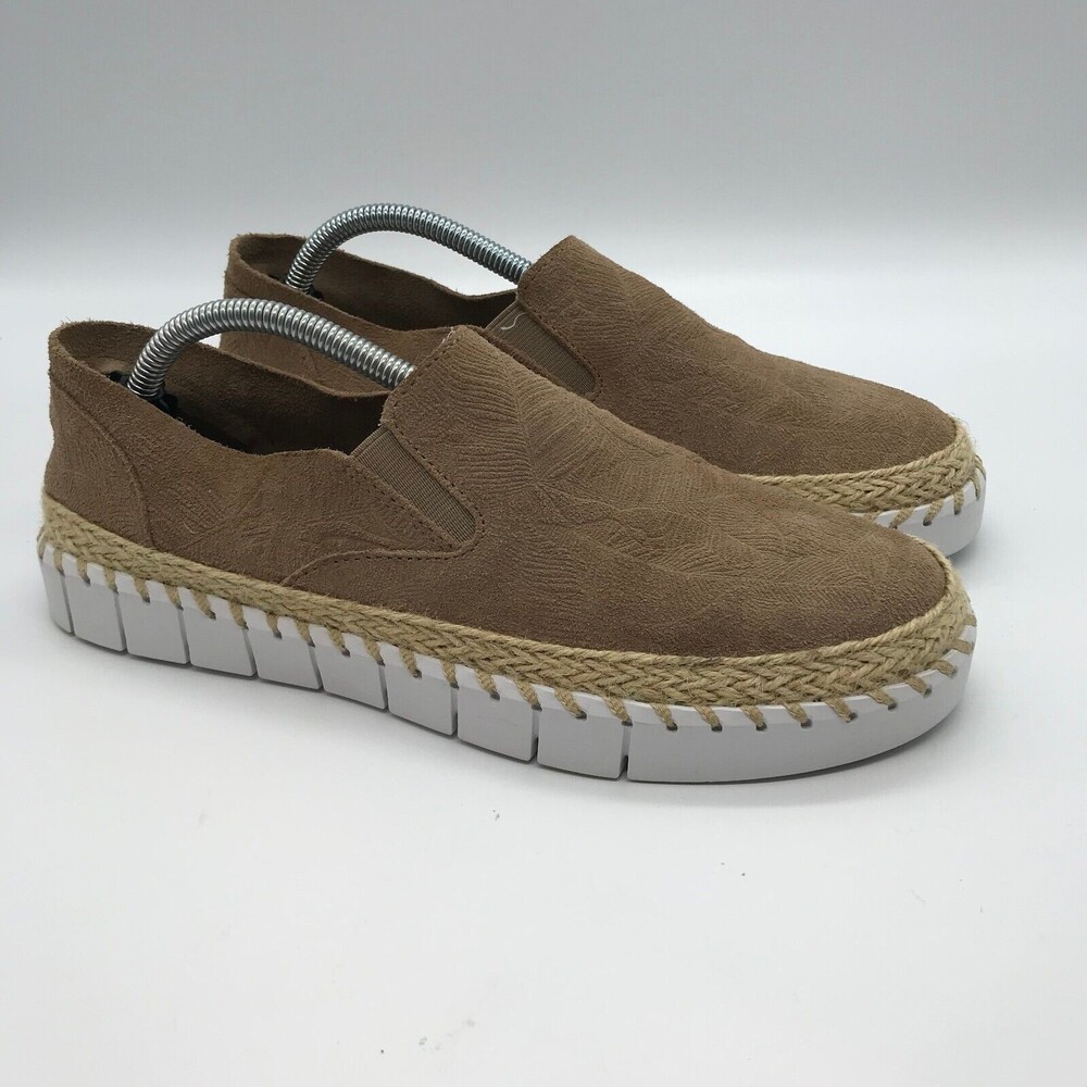 Crevo Skyla Palm Espadrille Suede Leather Deck Shoes Womens size 7M Tan Loafers